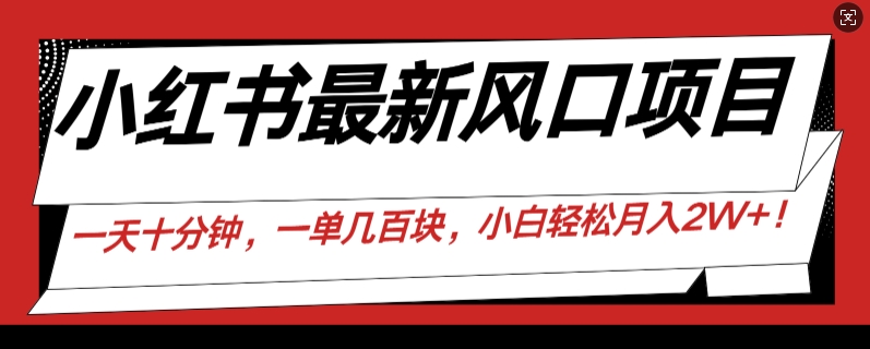 小红书最新风口项目，一天只用10分钟，一单几百块，小白简单无脑操作!网创项目-副业赚钱-互联网创业-资源整合冒泡网