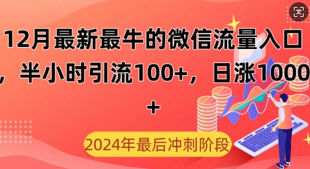 12月最新最牛的微信流量入口，半小时引流100+创业粉，日涨粉1000+网创项目-副业赚钱-互联网创业-资源整合冒泡网