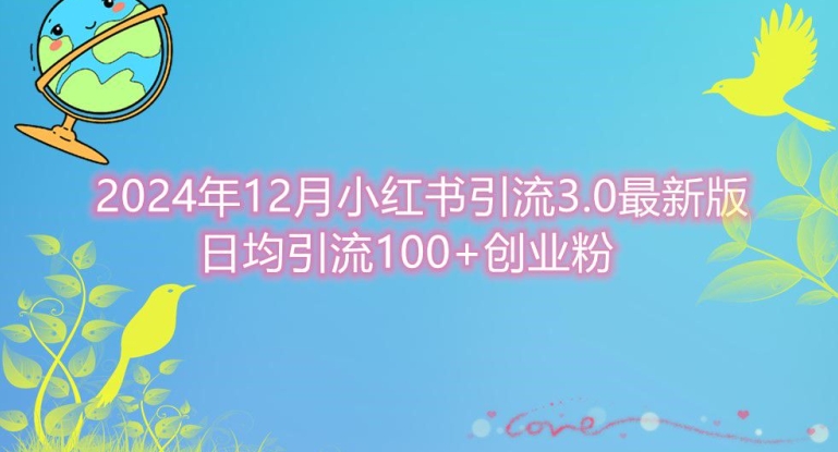 2024年12月小红书引流最新版，日均引流100+创业粉网创项目-副业赚钱-互联网创业-资源整合冒泡网