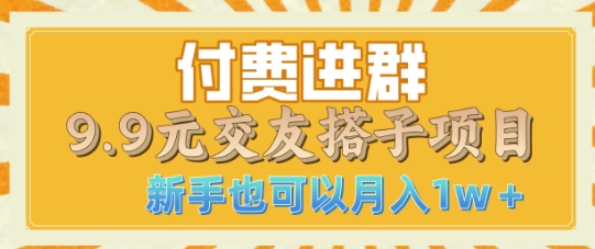 付费进群9.9交友搭子项目，熟练可矩阵操作，月收益过W网创项目-副业赚钱-互联网创业-资源整合冒泡网