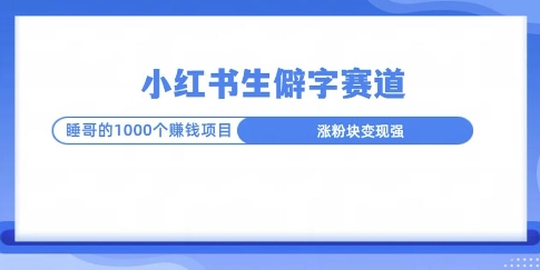 小红书生僻字玩法，快速涨分变现详解网创项目-副业赚钱-互联网创业-资源整合冒泡网