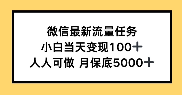 微信最新流量任务，小白当天变现100+，人人可做网创项目-副业赚钱-互联网创业-资源整合冒泡网