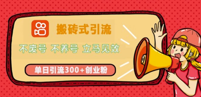 快手搬砖式引流，不废号，不养号，立马见效，单日引流300+精准创业粉网创项目-副业赚钱-互联网创业-资源整合冒泡网