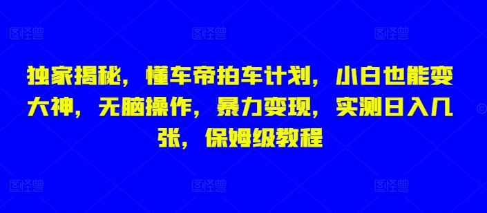 独家揭秘，懂车帝拍车计划，小白也能变大神，无脑操作，暴力变现，实测日入几张，保姆级教程网创项目-副业赚钱-互联网创业-资源整合冒泡网