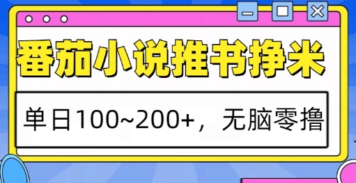 番茄小说推书挣米，单日100-200+，无脑零撸，实操流程网创项目-副业赚钱-互联网创业-资源整合冒泡网