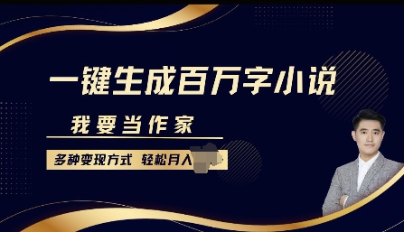 我要当作家，一键生成百万字小说，多种变现方式，轻松月入过W+网创项目-副业赚钱-互联网创业-资源整合冒泡网