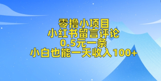 零撸小项目，小红书留言评论，0.5元一条，小白也能一天收入100+网创项目-副业赚钱-互联网创业-资源整合冒泡网