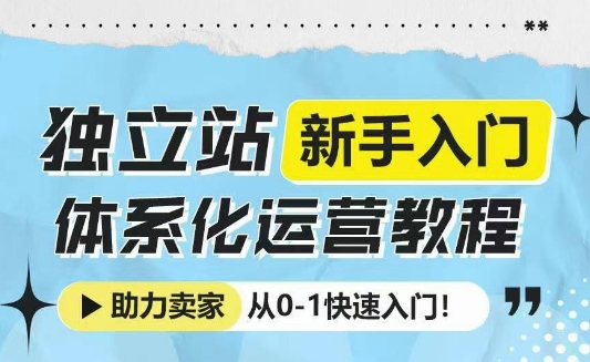 独立站新手入门体系化运营教程，助力独立站卖家从0-1快速入门!网创项目-副业赚钱-互联网创业-资源整合冒泡网