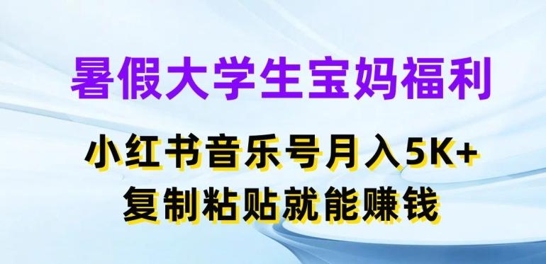 暑假大学生宝妈福利，小红书音乐号月入5000+，复制粘贴就能赚钱【揭秘】网创项目-副业赚钱-互联网创业-资源整合冒泡网