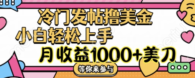 冷门发帖撸美金项目，月收益1000+美金，简单无脑，干就完了【揭秘】网创项目-副业赚钱-互联网创业-资源整合冒泡网