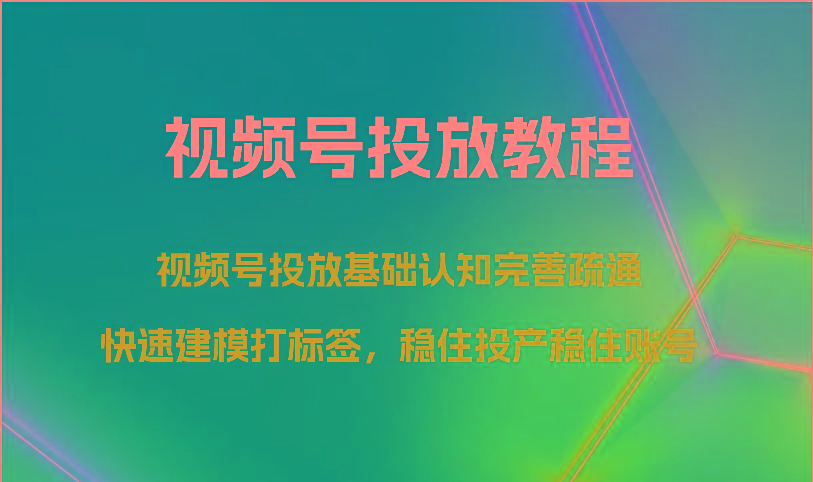 视频号投放教程-视频号投放基础认知完善疏通，快速建模打标签，稳住投产稳住账号网创项目-副业赚钱-互联网创业-资源整合冒泡网