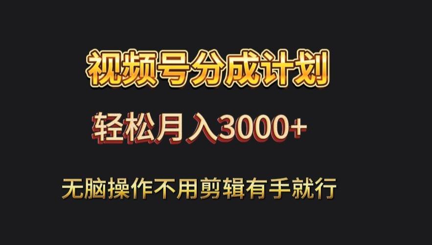 视频号流量分成，不用剪辑，有手就行，轻松月入2000+网创项目-副业赚钱-互联网创业-资源整合冒泡网