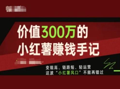 价值300万的小红书赚钱手记，变现高、链路短、轻运营，这波“小红薯风口”不能再错过网创项目-副业赚钱-互联网创业-资源整合冒泡网