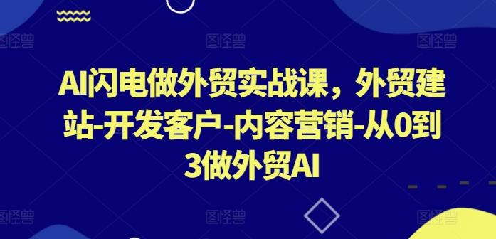 AI闪电做外贸实战课，​外贸建站-开发客户-内容营销-从0到3做外贸AI网创项目-副业赚钱-互联网创业-资源整合冒泡网