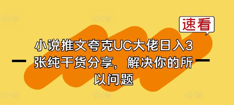 小说推文夸克UC大佬日入3张纯干货分享，解决你的所以问题网创项目-副业赚钱-互联网创业-资源整合冒泡网