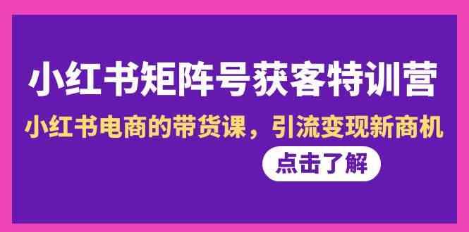 小红书矩阵号获客特训营-第10期，小红书电商的带货课，引流变现新商机网创项目-副业赚钱-互联网创业-资源整合冒泡网