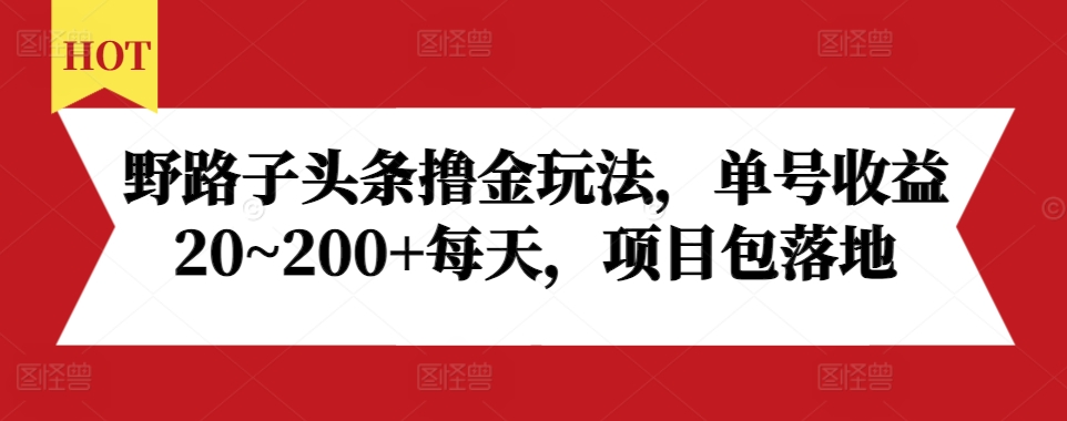 野路子头条撸金玩法，单号收益20~200+每天，项目包落地网创项目-副业赚钱-互联网创业-资源整合冒泡网