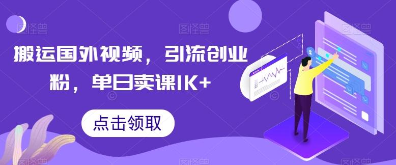 搬运国外视频，引流创业粉，单日卖课1K+【揭秘】网创项目-副业赚钱-互联网创业-资源整合冒泡网