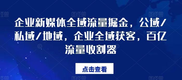 企业新媒体全域流量掘金，公域/私域/地域，企业全域获客，百亿流量收割器网创项目-副业赚钱-互联网创业-资源整合冒泡网