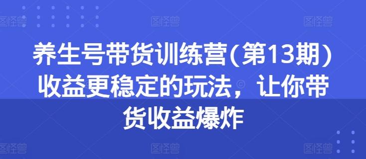 养生号带货训练营(第13期)收益更稳定的玩法，让你带货收益爆炸网创项目-副业赚钱-互联网创业-资源整合冒泡网