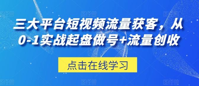 三大平台短视频流量获客，从0-1实战起盘做号+流量创收网创项目-副业赚钱-互联网创业-资源整合冒泡网