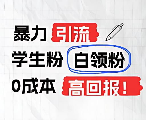 暴力引流学生粉白领粉，吊打以往垃圾玩法，0成本，高回报网创项目-副业赚钱-互联网创业-资源整合冒泡网