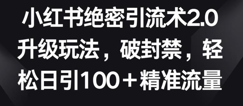 小红书绝密引流术2.0升级玩法，破封禁，轻松日引100+精准流量【揭秘】网创项目-副业赚钱-互联网创业-资源整合冒泡网