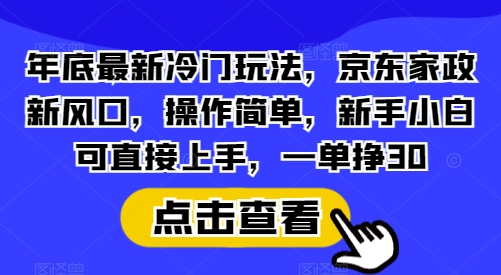 年底最新冷门玩法，京东家政新风口，操作简单，新手小白可直接上手，一单挣30【揭秘】网创项目-副业赚钱-互联网创业-资源整合冒泡网