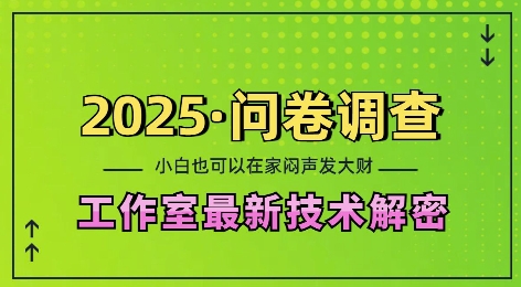 2025问卷调查最新工作室技术解密：一个人在家也可以闷声发大财，小白一天2张，可矩阵放大【揭秘】网创项目-副业赚钱-互联网创业-资源整合冒泡网