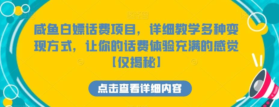 咸鱼白嫖话费项目，详细教学多种变现方式，让你的话费体验充满的感觉【仅揭秘】网创项目-副业赚钱-互联网创业-资源整合冒泡网