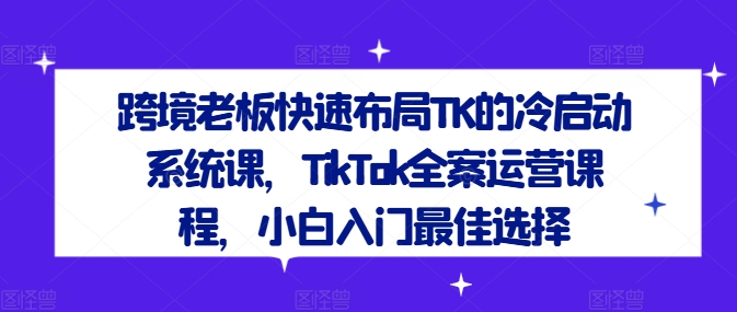 跨境老板快速布局TK的冷启动系统课，TikTok全案运营课程，小白入门最佳选择网创项目-副业赚钱-互联网创业-资源整合冒泡网