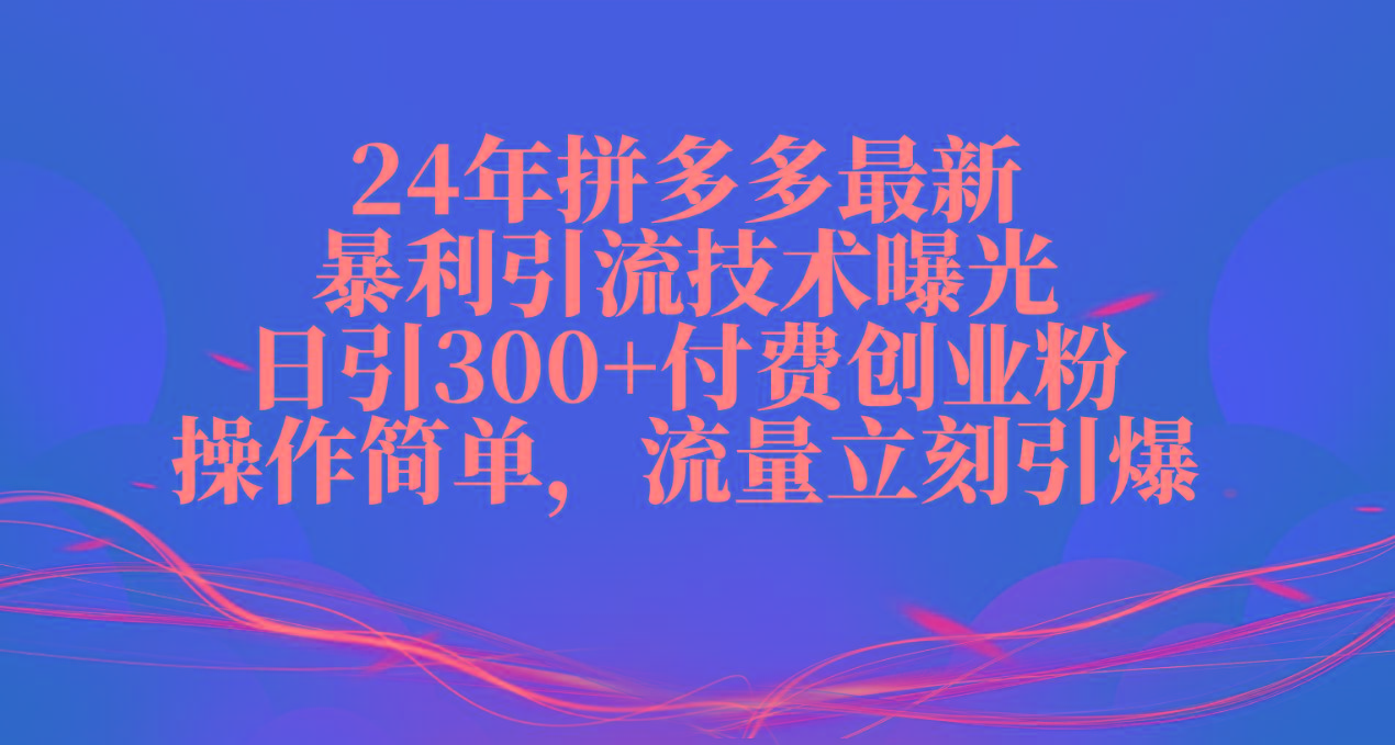 24年拼多多最新暴利引流技术曝光，日引300+付费创业粉，操作简单，流量…网创项目-副业赚钱-互联网创业-资源整合冒泡网