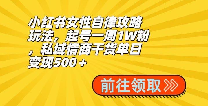 小红书女性自律攻略玩法，起号一周1W粉，私域情商干货单日变现500＋网创项目-副业赚钱-互联网创业-资源整合冒泡网