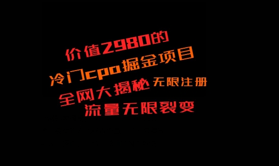 价值2980的CPA掘金项目大揭秘，号称当天收益200+，不见收益包赔双倍网创项目-副业赚钱-互联网创业-资源整合冒泡网