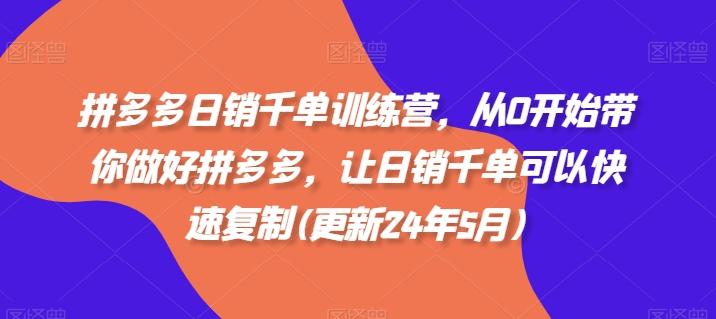 拼多多日销千单训练营，从0开始带你做好拼多多，让日销千单可以快速复制(更新24年7月)网创项目-副业赚钱-互联网创业-资源整合冒泡网