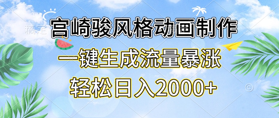 宫崎骏风格动画制作，一键生成流量暴涨，轻松日入2000+网创项目-副业赚钱-互联网创业-资源整合冒泡网