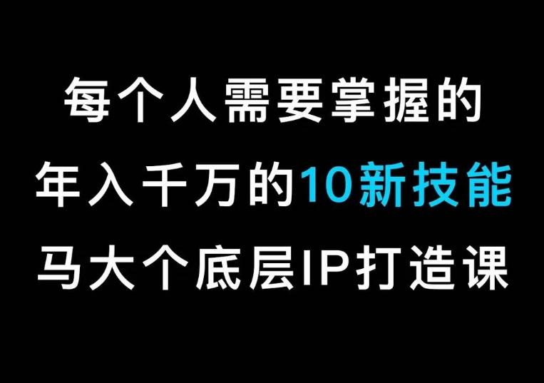 马大个的IP底层逻辑课，​每个人需要掌握的年入千万的10新技能，约会底层IP打造方法！网创项目-副业赚钱-互联网创业-资源整合冒泡网