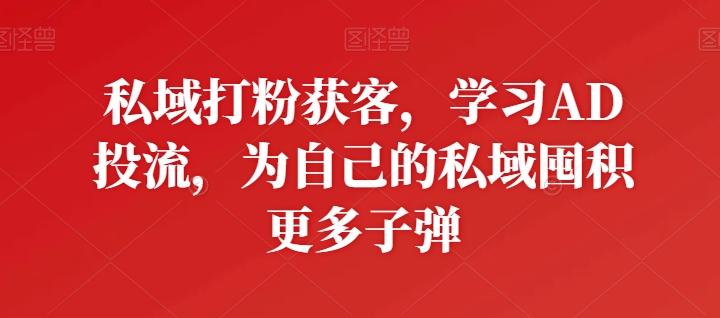 私域打粉获客，学习AD投流，为自己的私域囤积更多子弹网创项目-副业赚钱-互联网创业-资源整合冒泡网