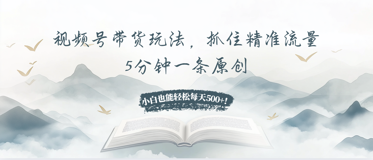 视频号带货玩法，抓住精准流量，5分钟一条原创，小白也能轻松每天500+！网创项目-副业赚钱-互联网创业-资源整合冒泡网