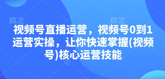 视频号直播运营，视频号0到1运营实操，让你快速掌握(视频号)核心运营技能网创项目-副业赚钱-互联网创业-资源整合冒泡网