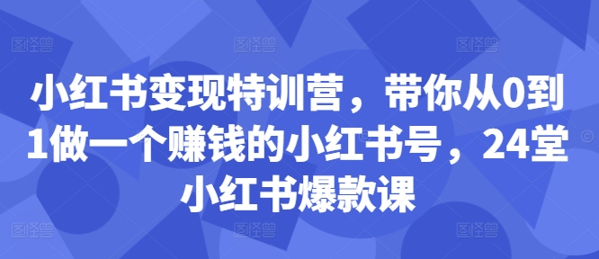 小红书变现特训营，带你从0到1做一个赚钱的小红书号，24堂小红书爆款课网创项目-副业赚钱-互联网创业-资源整合冒泡网