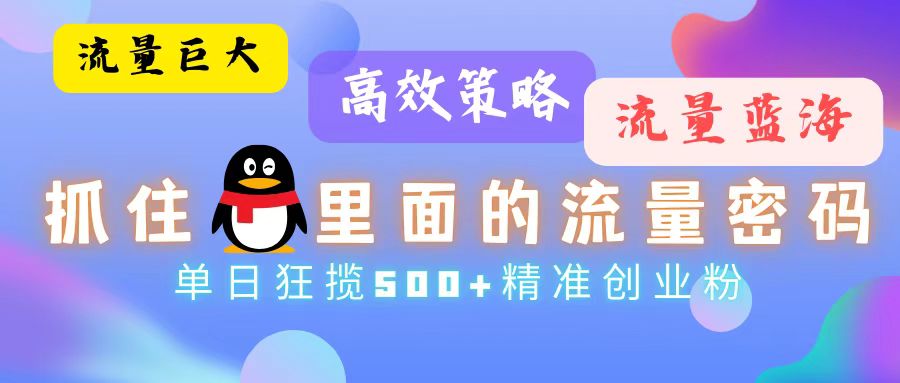 流量蓝海，抓住QQ里面的流量密码！高效策略，单日狂揽500+精准创业粉网创项目-副业赚钱-互联网创业-资源整合冒泡网