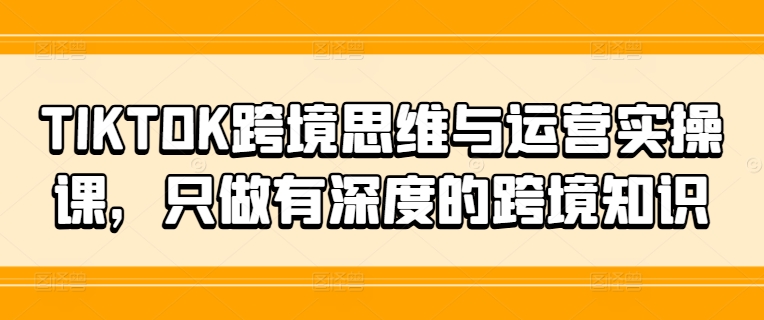 TIKTOK跨境思维与运营实操课，只做有深度的跨境知识网创项目-副业赚钱-互联网创业-资源整合冒泡网