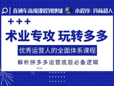 术业专攻玩转多多，优秀运营人的全面体系课程，解析拼多多运营底层必备逻辑网创项目-副业赚钱-互联网创业-资源整合冒泡网