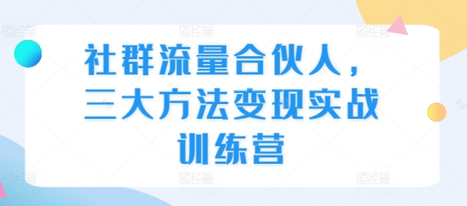 社群流量合伙人，三大方法变现实战训练营网创项目-副业赚钱-互联网创业-资源整合冒泡网