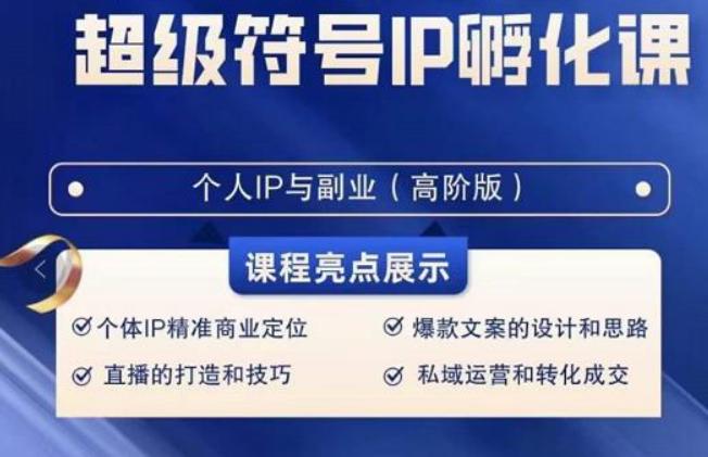 超级符号IP孵化高阶课，建立流量思维底层逻辑，打造属于自己IP（51节课）网创项目-副业赚钱-互联网创业-资源整合冒泡网