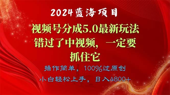 2024蓝海项目，视频号分成计划5.0最新玩法，错过了中视频，一定要抓住…网创项目-副业赚钱-互联网创业-资源整合冒泡网