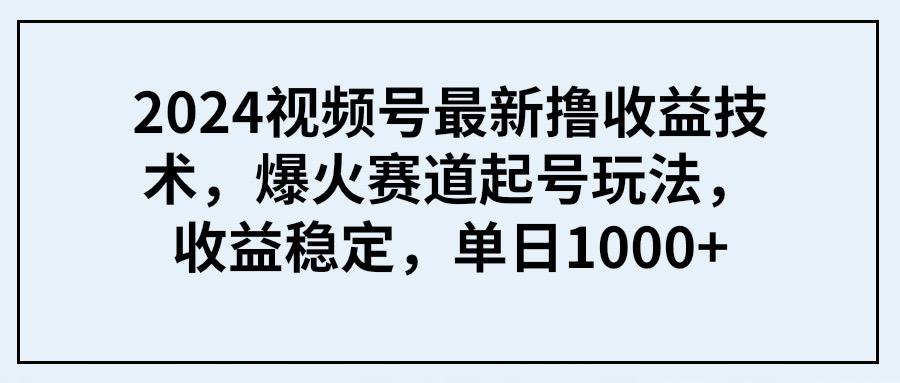 (9651期) 2024视频号最新撸收益技术，爆火赛道起号玩法，收益稳定，单日1000+网创项目-副业赚钱-互联网创业-资源整合冒泡网