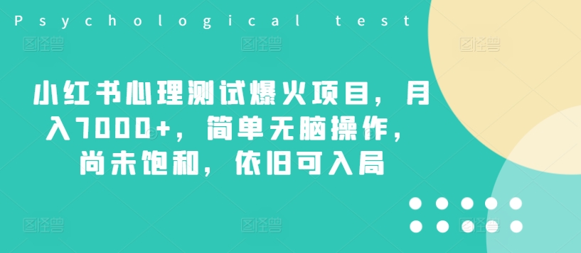 小红书心理测试爆火项目，月入7000+，简单无脑操作，尚未饱和，依旧可入局网创项目-副业赚钱-互联网创业-资源整合冒泡网