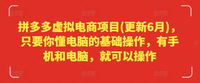 拼多多虚拟电商项目(更新6月)，只要你懂电脑的基础操作，有手机和电脑，就可以操作网创项目-副业赚钱-互联网创业-资源整合冒泡网